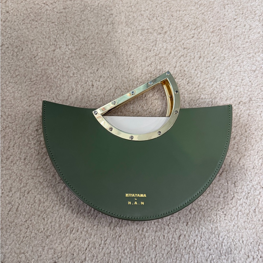 Olive Green Crescent Wristlet with Gold Accent Handle